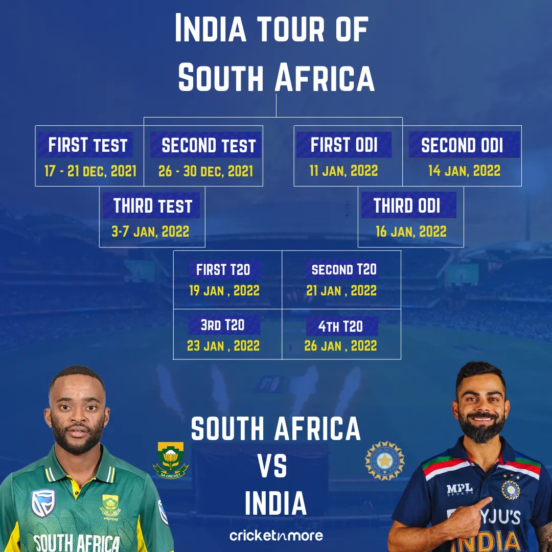 India Vs South Africa 2022 Schedule India's Tour Of South Africa 2021-22 | Complete Schedule - Global Unshared  News