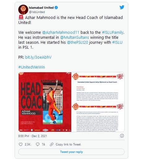 Azhar Mahmood appointed as Islamabad United head coach