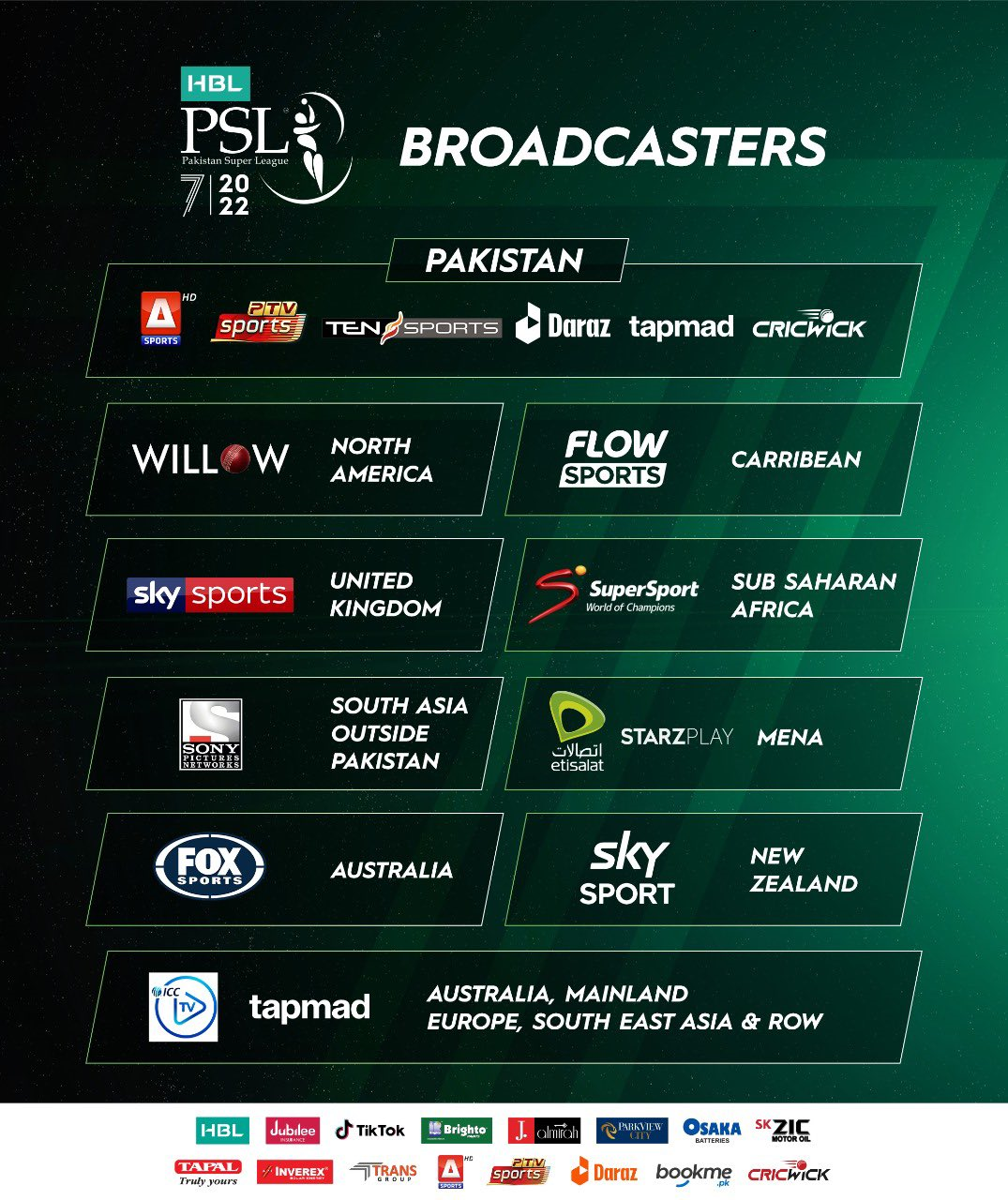 Complete list of HBL PSL 7 broadcasters